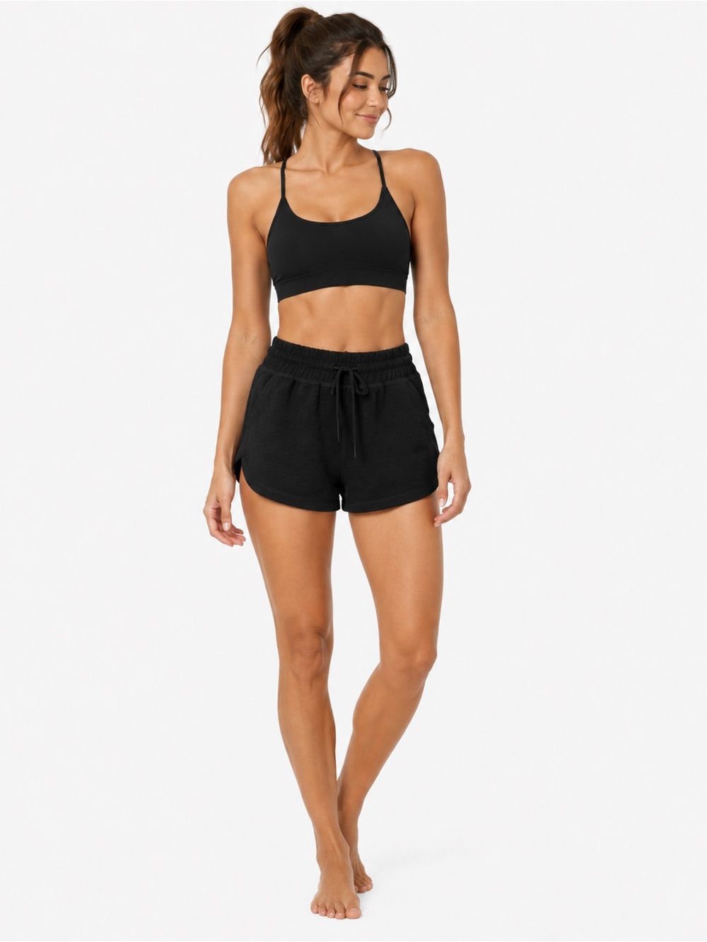 #870 Beyond Yoga Spacedye Drawstring Shorts Black Size L SD5060